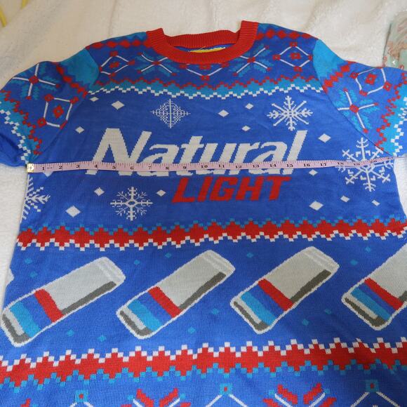 Tipsy Elves Natural Light Men's Parody Beer Christmas Holiday Sweater Large Blue - Picture 14 of 16
